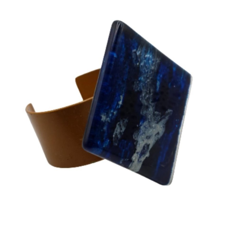 Vintage Marbled Art glass & Metal Bangle Bracelet